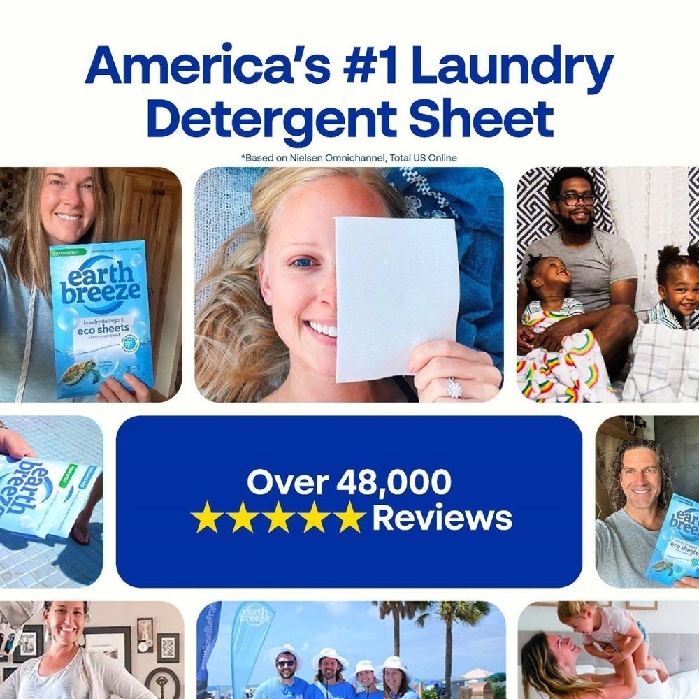 ❤️ EARTH BREEZE Laundry Sheets Eco-Friendly Cleaning Fresh Scent, No Plastic Jug - Picture 3 of 9